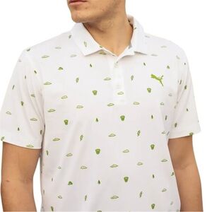 Puma Golf Men's MATTR Pouring Buckets White and Green Golf Polo Shirt Size Large